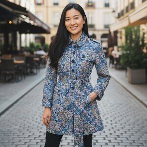 Anthropologie Elevenses Galjevica Floral Trench Coat Belted Mid Length Multi 0